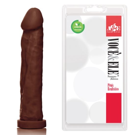 Pênis Realístico Gigante com Glande Definida e Veias Suaves na cor Marrom Adão e Eva  27,5 cm x 5,5 cm