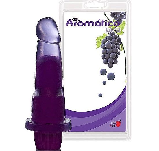 Pênis Realístico em Gel com Vibro Multivelocidade e Aroma de Uva e Adão e Eva 16 x 4cm