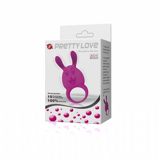 Anel Peniano Recarregável em Soft Touch com 10 Vibrações Naugthy Bunny Pretty Love