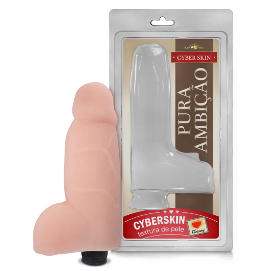 Pênis em Cyberskin com Escroto E Vibro Pura Ambição 14 x 5 Cm