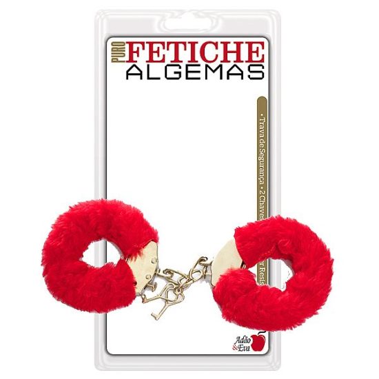 Algema em Metal Revestida de Pelúcia Vermelha Puro Fetiche Algemas Adão e Eva