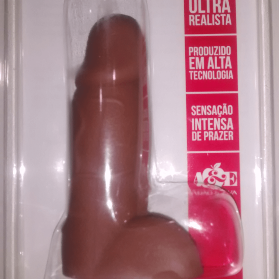 Pênis em CyberSkin com Escroto e Vibro Marrom 14 x 5 cm