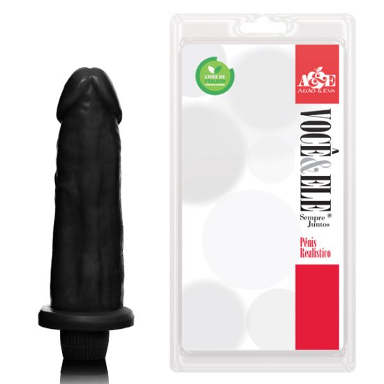 Pênis Realístico 8L Com Vibro – 17x5cm Na Cor Preto Adão E Eva