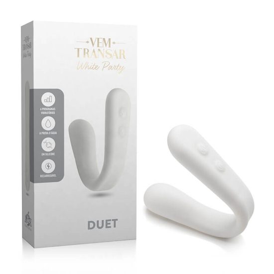 Vibrador para Casais em Soft Touch com 6 Vibrações Vem Transar White Party Duet Branco 18,5 x 2,2 cm