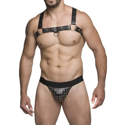Jockstrap em Cirre Preta com Ilhós Prata SD Clothing