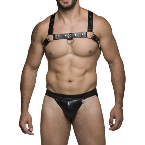 Jockstrap com Botão de Ajuste Total Couro Preta SD Clothing