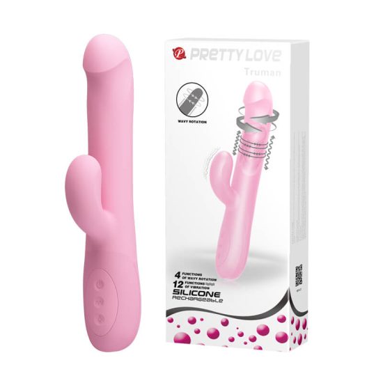 Vibrador Recarregável Rotativo com Estimulador de Clitóris em Soft Touch Pretty Love Truman Rosa 23,8 x 3,8 cm