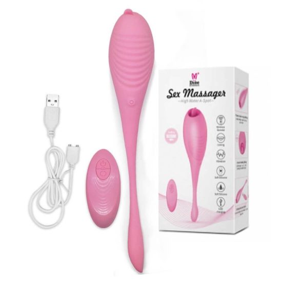 Massageador Recarregável em Soft Touch com Ponta de Língua e Controle Remoto Sex Massager Alisa Dibe 22 x 3,7 cm