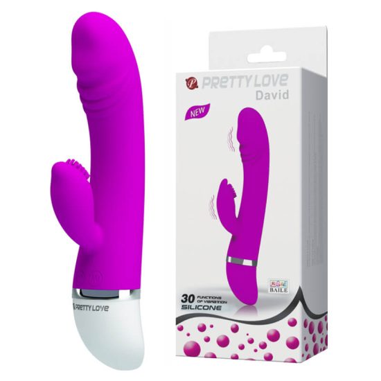 Vibrador em Soft Touch com Estimulador de Clitóris e 30 Modos de Vibrações Pretty Love David 19 x 3,5 cm