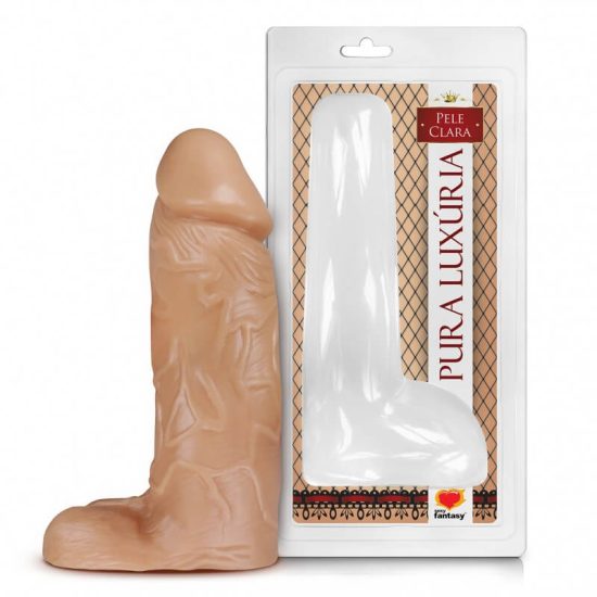 Pênis Realístico com Escroto Maciço Bege Pura Luxúria Sexy Fantasy 23,2 x 7,3 cm