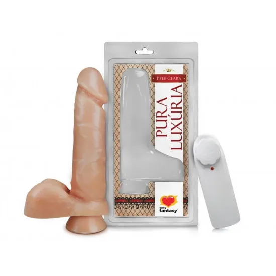 Pênis Realístico com Escroto Vibro e Ventosa Bege Pura Luxúria Sexy Fantasy 16 x 3,5 cm