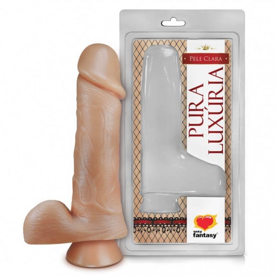 Pênis Realístico com Escroto e Ventosa Pura Luxúria Sexy Fantasy 18 x 5 cm