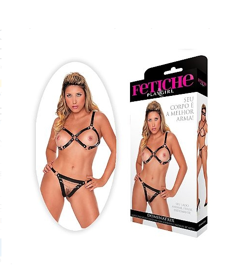 Dominatrix arreio para seio e calcinha com corrente e argola de metal Fetiche Playgirl