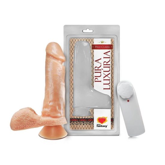 Pênis Realístico com Escroto Vibro e Ventosa Bege Pura Luxúria Sexy Fantasy 17,5 x 4,4 cm