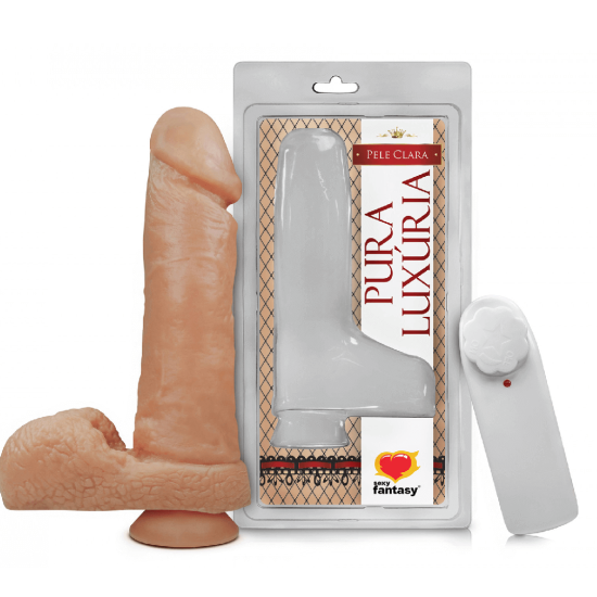 Pênis Realístico com Escroto Vibro e Ventosa Bege Pura Luxúria Sexy Fantasy 20,5 x 4,7 cm