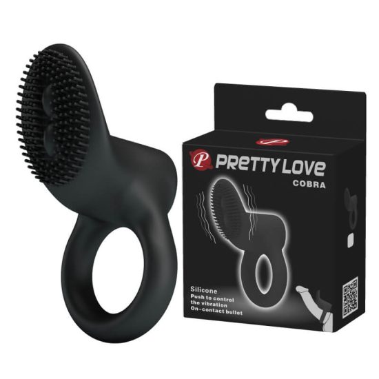 Anel Peniano em Soft Touch com Vibro por Contato Pretty Love Cobra Preto 7,6 x 2,6 cm