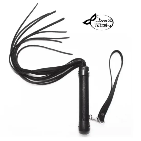 Chicote de Luxo em Couro Sintético Preto Tiras Finas Brasil Fetiche 40 cm