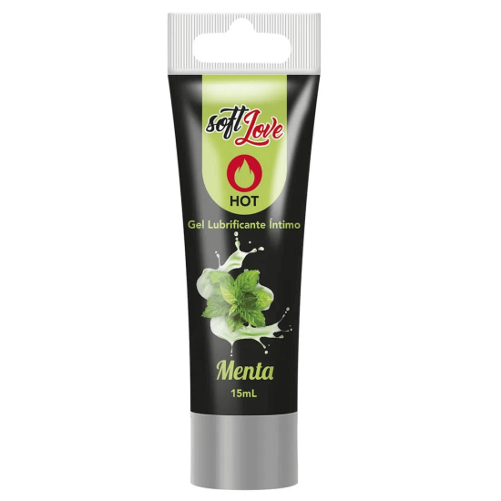 Gel Lubrificante Comestível com Sensação de Esquentar Sabor Menta Soft Love Hot 15 Ml