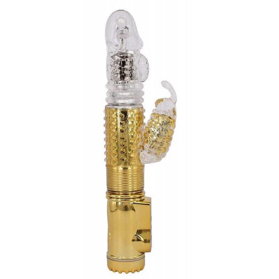 Vibrador Vai e Vem com Estimulador de Clitóris em Formato de Borboleta Dourado 28 x 3,5 cm
