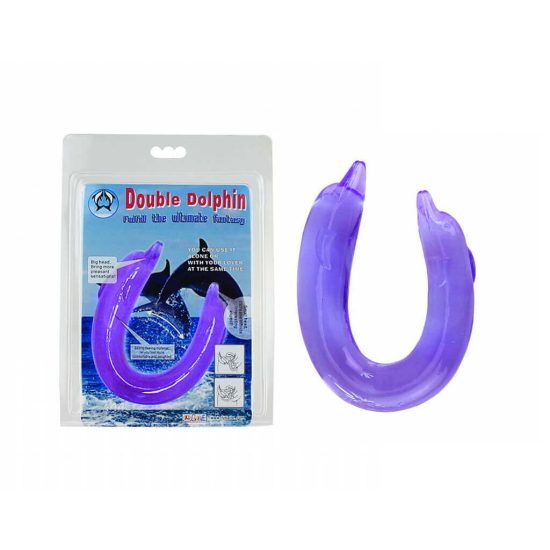 Estimulador Ponta Dupla Golfinho em Jelly Double Dolphin Roxo 30 x 3,5/2,6 cm