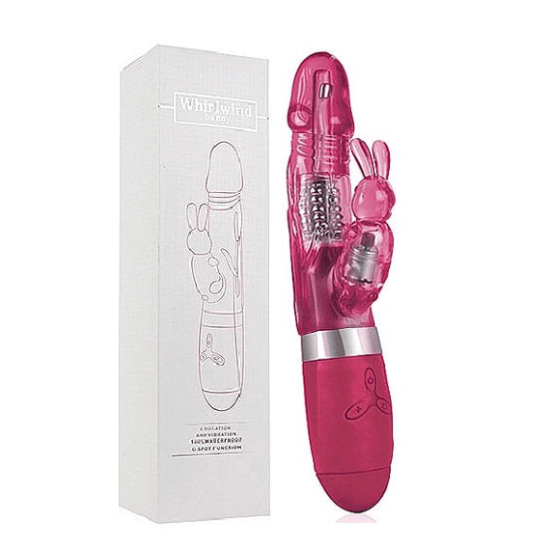 Vibrador Rotativo Rabbit em Jelly 6 Modos de Vibrações e Rotações Whirlwind Bunny Rosa Dibe 23,5 x 3,8 cm