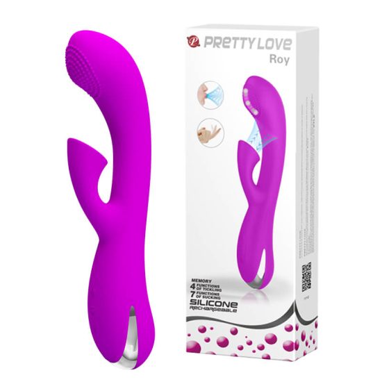 Vibrador Recarregável em Soft Touch Estimulador de Ponto G com Dedilhar e Sucção de Clitóris Pretty Love Roy 20,5 x 3,5 cm