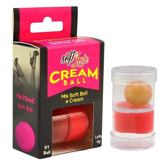 Bolinha Explosiva Excitante e Creme Super Quente Cream Ball Via Femme Ball + Labareda Cream Soft Love