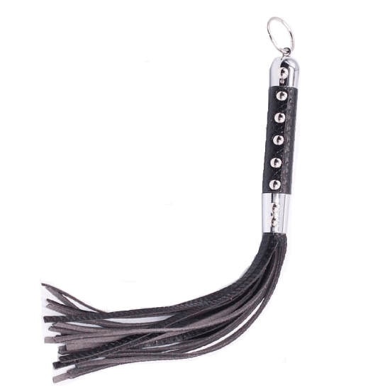 Chicote Luxo Tiras em Couro Sintético com Detalhes e Alça de Metal Sexy Import 49 cm