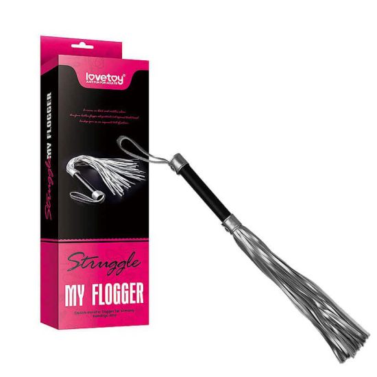 Chicote de Luxo Prateado com Tiras Finas em Courvin Struggle My Flogger Lovetoy 45 cm