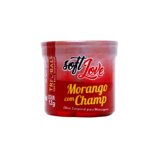 Bolinha Explosiva Excitante Unissex Sabor Morango c/ Champ com 3 Unidades Tri Ball Soft Love