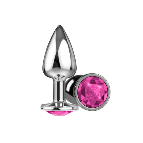 Plug Anal em Metal com Jóia na Cor Rosa 8 x 3 cm