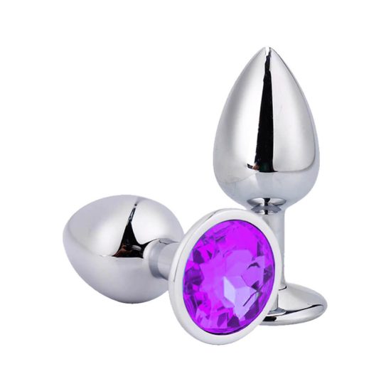 Plug Anal em Metal com Jóia na Cor Roxa 7 x 2,8 cm