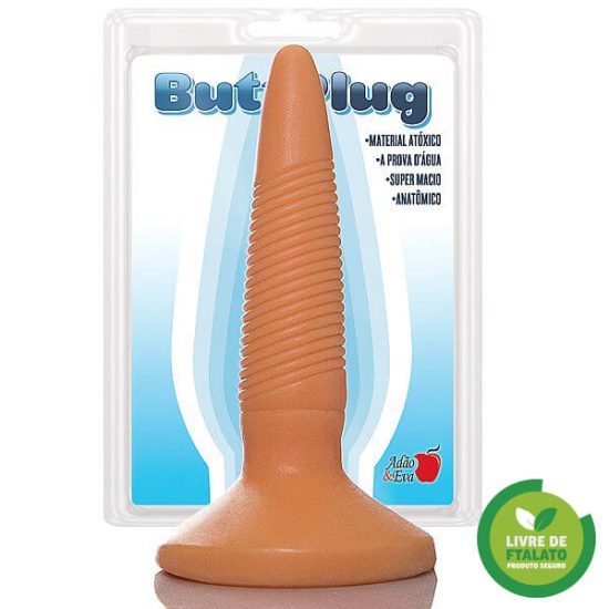 Plug em Silicone Formato Finco com Ondulações Bege Butt Plug 12 x 2,5 cm