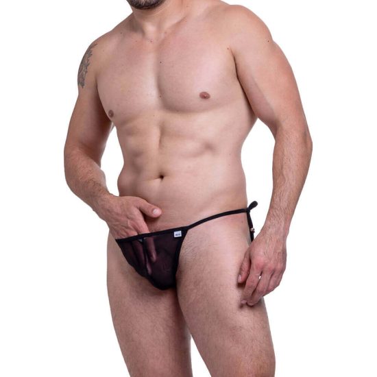 Cueca Fio em Tule Preto com Amarração e Detalhe em Metal na Lateral SD Clothing