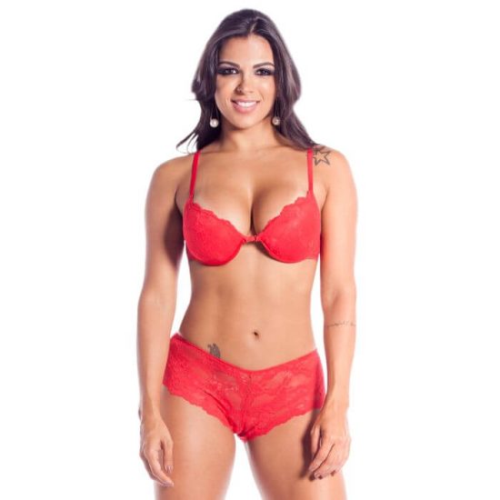 Conjunto Sensual Império Vermelho Sapeka Lingerie - Tamanho G