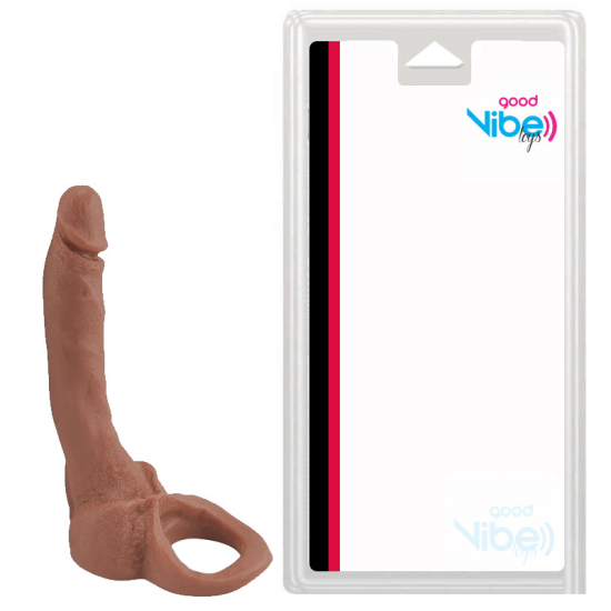 Anel Companheiro com Pênis Realístico Curvado em Silicone na Cor Marrom Good Vibe Toys 17,5 x 2 cm