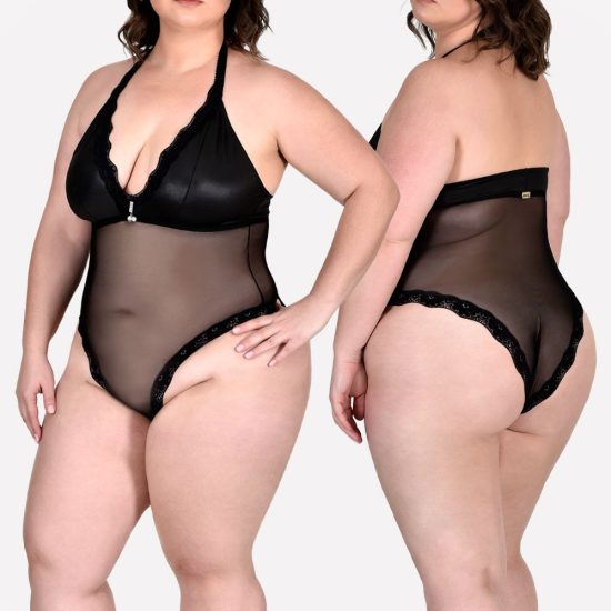 Body Preto em Tule Plus Size Relaxa Sensualle Lingerie