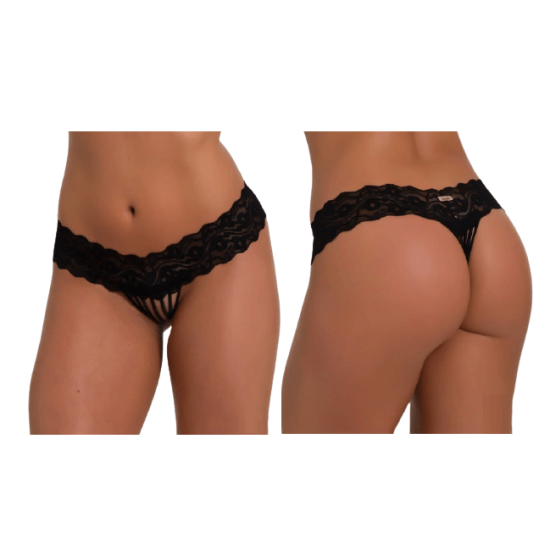 Calcinha em Renda com Tiras na Cor Preta Ousada Sensualle Lingerie