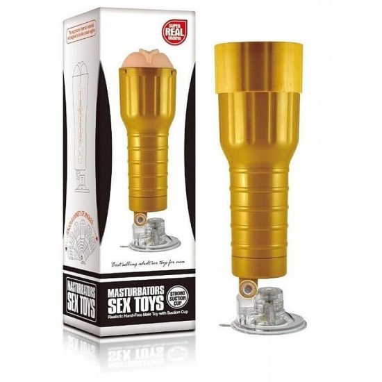 Masturbador Lanterna em Forma de Vagina em Cyberskin com Ventosa de Pressão 31 X  9 Cm Dourado