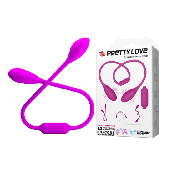 Vibrador Recarregável Duplo 12 Modos de Vibração em Cada Motor Dream Love`s Whip Pretty Love 67 X 3,2 CM