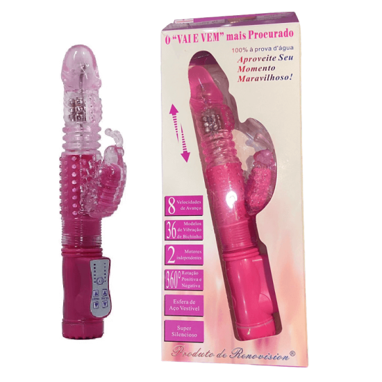 Vibrador Vai e Vem Mais Procurado com Estimulador de Clitóris em Formato de Borboleta Rosa 28 x 3,5 cm