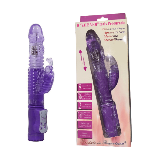 Vibrador Vai e Vem Mais Procurado com Estimulador de Clitóris em Formato de Borboleta Roxo 28 x 3,5 cm
