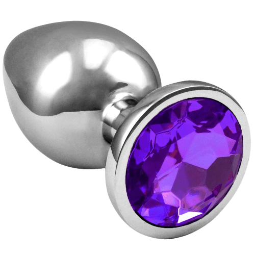 Plug Anal em Alumínio com Pedra na Cor Roxo Tamanho G 9 x 4 cm
