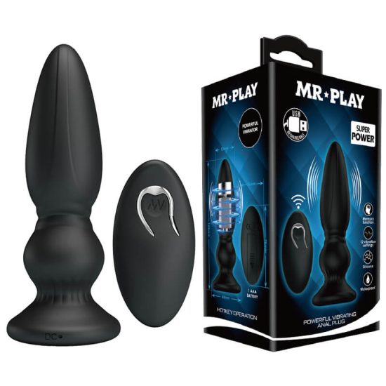 Plug Anal Escalonado Recarregável em Soft Touch com Controle Remoto e 12 Vibrações Mr Play Powerful Vibrating Anal Plug 12,8 x 3,5 cm
