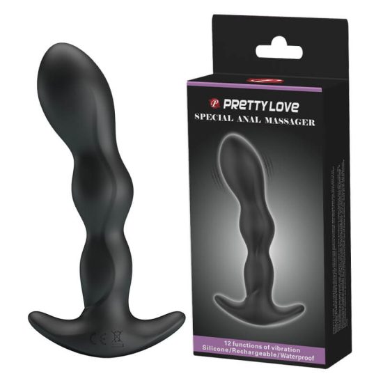 Plug Anal Recarregável em Soft touch com 12 Modos de Vibrações e Base de Segurança Pretty Love Special Anal Massager 14,5 x 3,2 cm