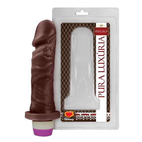 Pênis Realístico Negro Com Glande Definida com Vibro Pura Luxúria Sexy Fantasy 18x 4,5 cm
