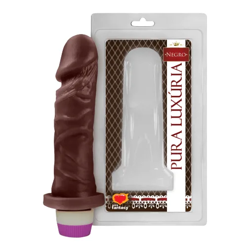 Pênis Realístico Negro Com Glande Definida com Vibro Pura Luxúria Sexy Fantasy 18x 4,5 cm