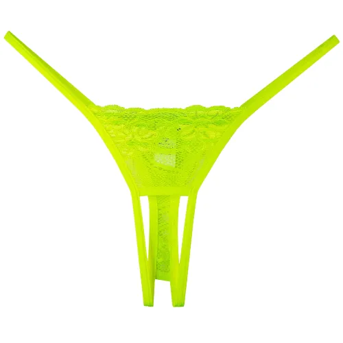 Calcinha Fio Dental Aberta em Renda Gruta Amarelo Florescente Sensualle Lingerie