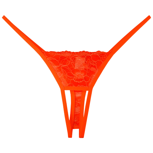 Calcinha Fio Dental Aberta em Renda Gruta Laranja Florescente Sensualle Lingerie