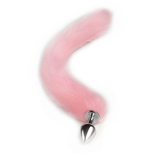 Plug Anal em Ao Inoxidvel com Rabo de Raposa com Calda de 40cm Rosa Claro  7 x 4 cm  Sex Shop Flower Love